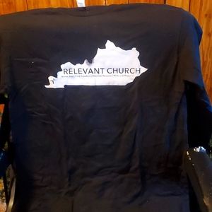 Long sleeves shirt with the words relevant church